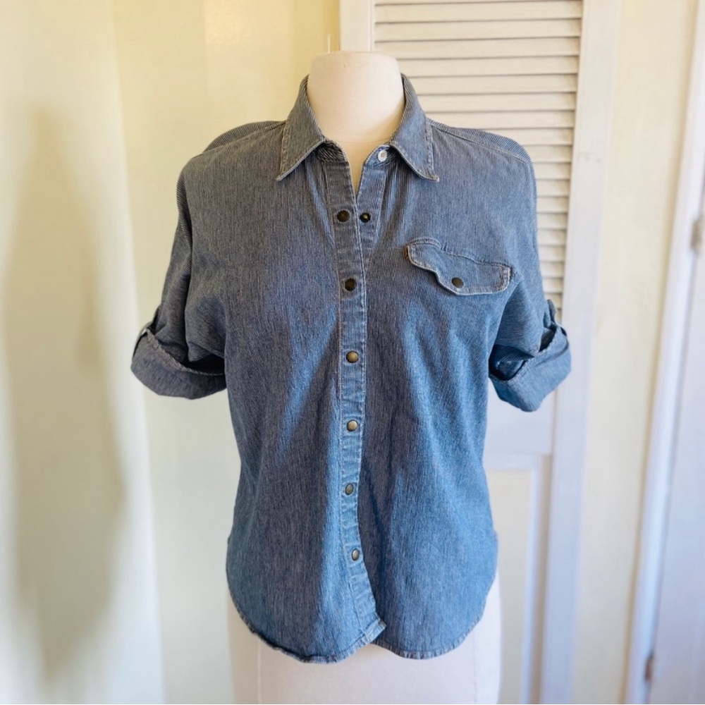 GAP Blue Button Down Shirt Collar Cuffed Sleeve